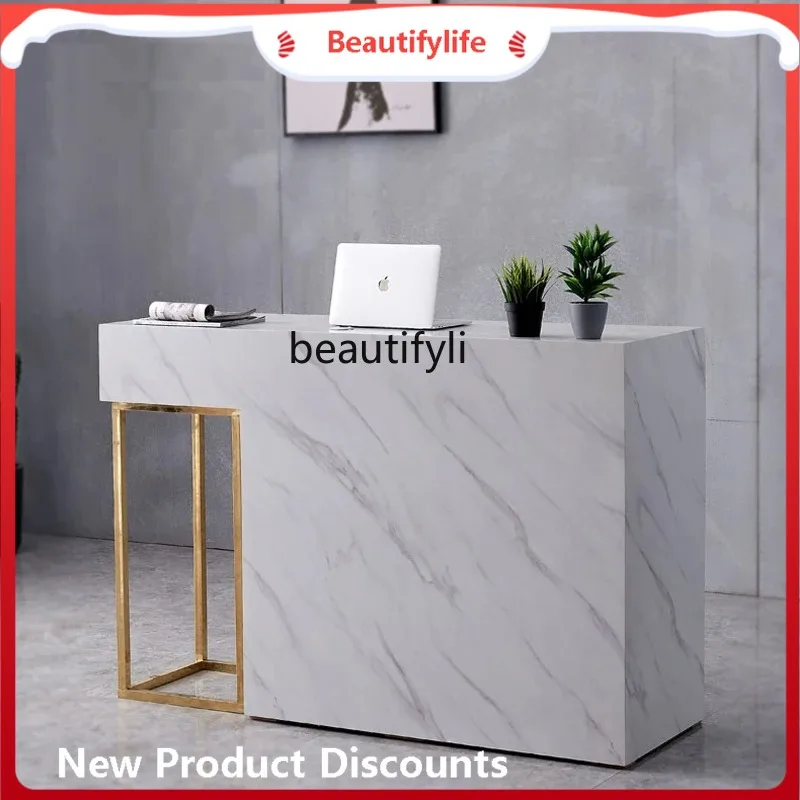 A4567 Light Luxury Stainless Steel Cashier Clothing Store Beauty Salon Small Bar Imitation Marble Front Desk