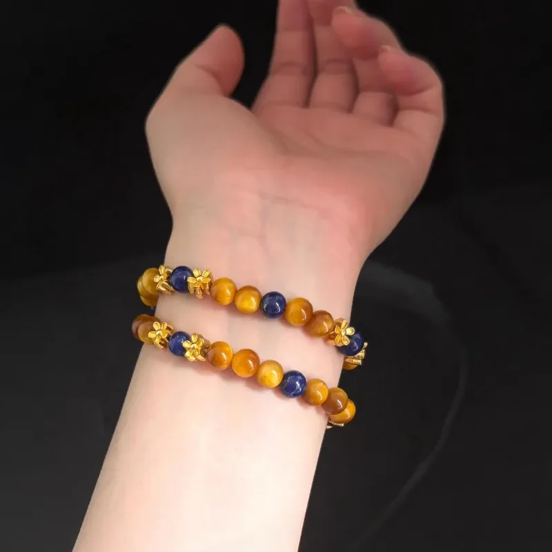 Late Tang Gui · New Chinese-style natural lapis lazuli tiger's eye stone bracelet women's natural stone beaded high-end
