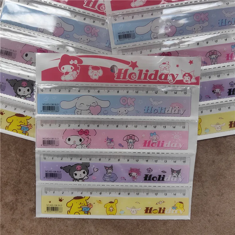 4Pcs Sanrio Stationery Ruler Hello Kitty My Melody Ruler Cute Pocket Measuring Ruler 15cm Wave Ruler Art Ruler