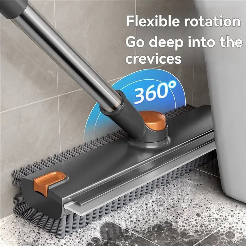 ABNL 2X Floor Scrub Brush Squeegee Broom For Cleaning, 3 In 1 Shower Scrubber For Tile Wall Deck Patio Grey Stiff Floor Brush