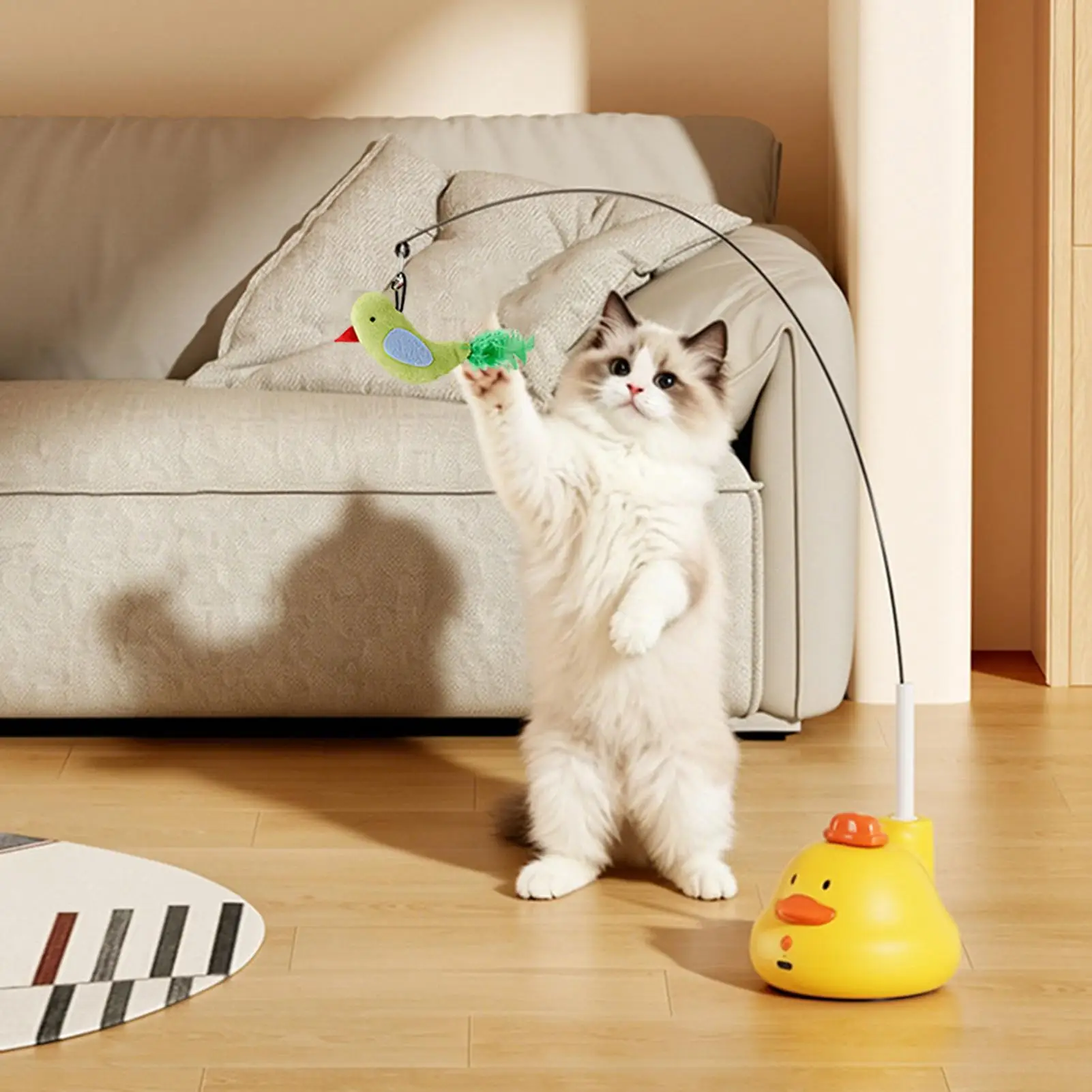 Cat Toy Flying Bird Rechargeable Interactive Automatic Pole With Bird Sound And Duck Base 360 Degree Rotating Cat Wand Toy For