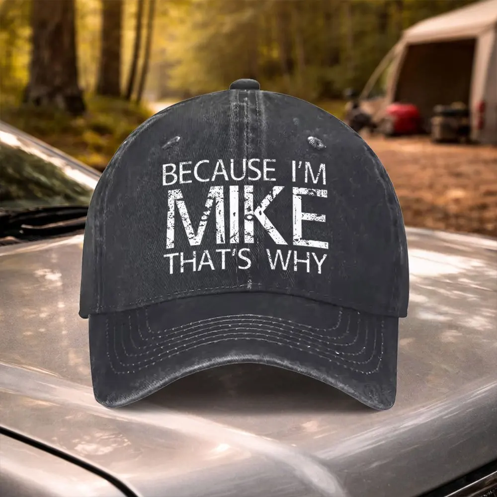 1Pc because I'M Mike's Vintage Washed Baseball Cap - Adjustable Baseball Cap - Suitable for Weddings - Parties - Music Festivals - Bachelor Parties - Birthday Gifts and Ideal for Outdoor Cycling Photos - Suitable for Outdoor Sports - Camping - Golf - Travel and Daily Leisure - Trendy Couple's Hat - Street Fashion Hat - Versatile Fashion Hat - Unisex