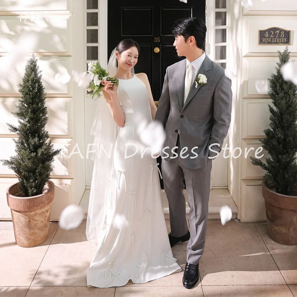 TAFN Elegant Mermaid Long Sweep Train Korea Wedding Photo Shoot Dresss O-Neck Sleeveless Women Bridal Gowns Customized 웨딩드레스