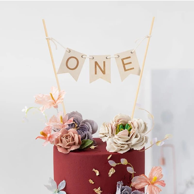 YOMDID Neue Holz EINjährige Geburtstagstorte Topper EIN Kuchen Flagge Kinder Erster Geburtstag Baby Shower Party Kuchen Dekorieren Lieferungen – Detail 8