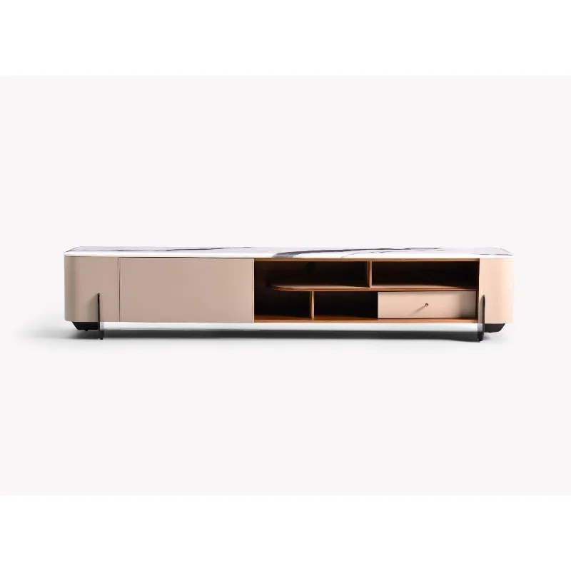 Factory Wholesale Modern Minimalist Luxury Italian Design Marble Top Saddle Leather Living Room Furniture TV Stand