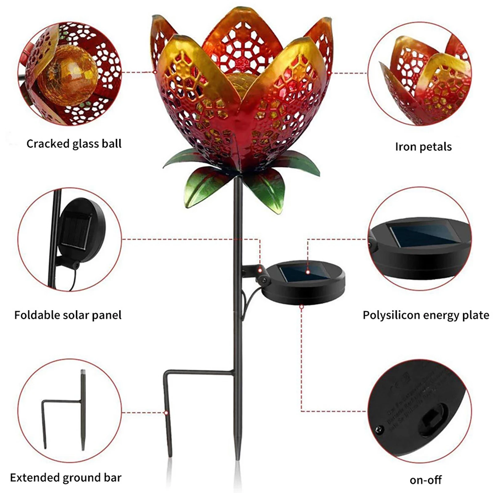 Outdoor IP65 Waterproof Flowers Solar Light Garden Stake Metal Art Lamp for Walkway Pathway Yard Lawn Courtyard Decorative