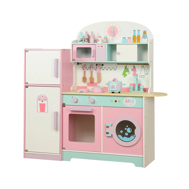 

Kids Role Play Wooden Kitchen with Refrigerator Toy