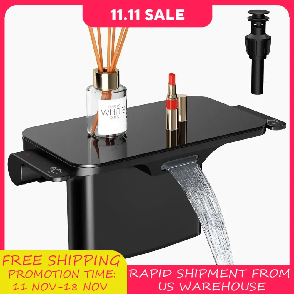 Black Bathroom Basin Faucet - 4 Inch Bathroom Vanity Sink Faucet with Storage Platform, 2/3 Hole Faucet for kitchen and bathroom