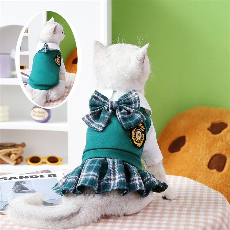 College Style Uniform Dress Pet Dog Cat Costume Cute Bow Tie for Dogs Cats Couple Clothes Pet Matching Clothes Cat Accessories