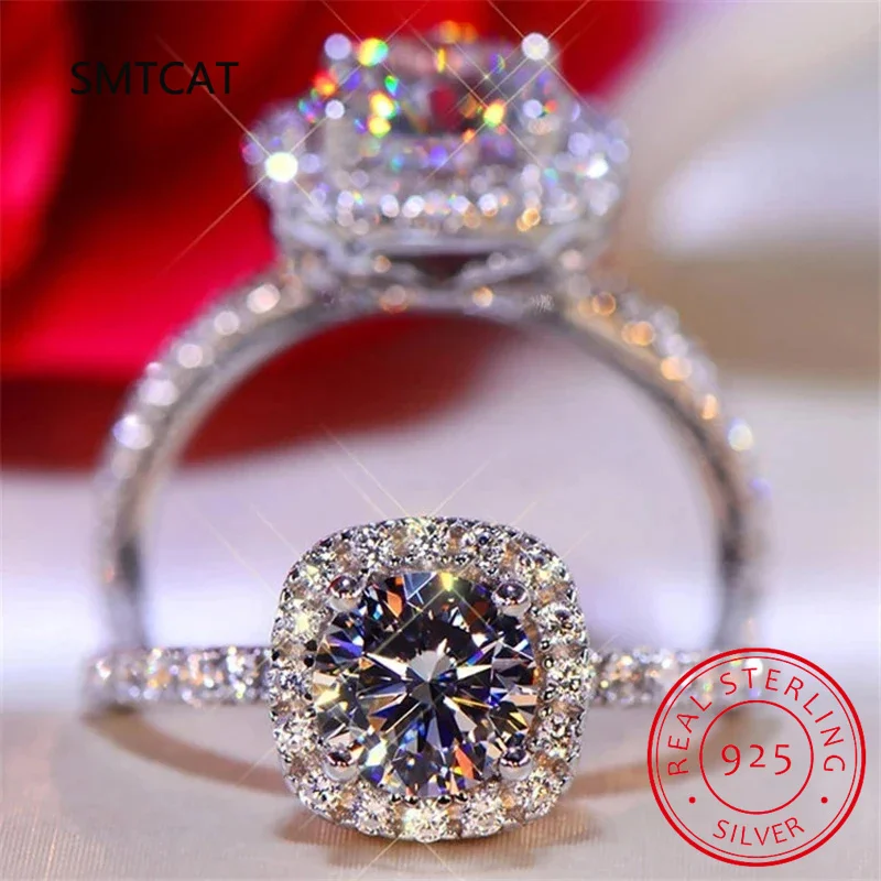 100% Real Moissanite Ring Adjustable Size S925 Sliver Plate D VVS1 Pass Diamond Test Pen GRA Certificate Wedding Rings for Women