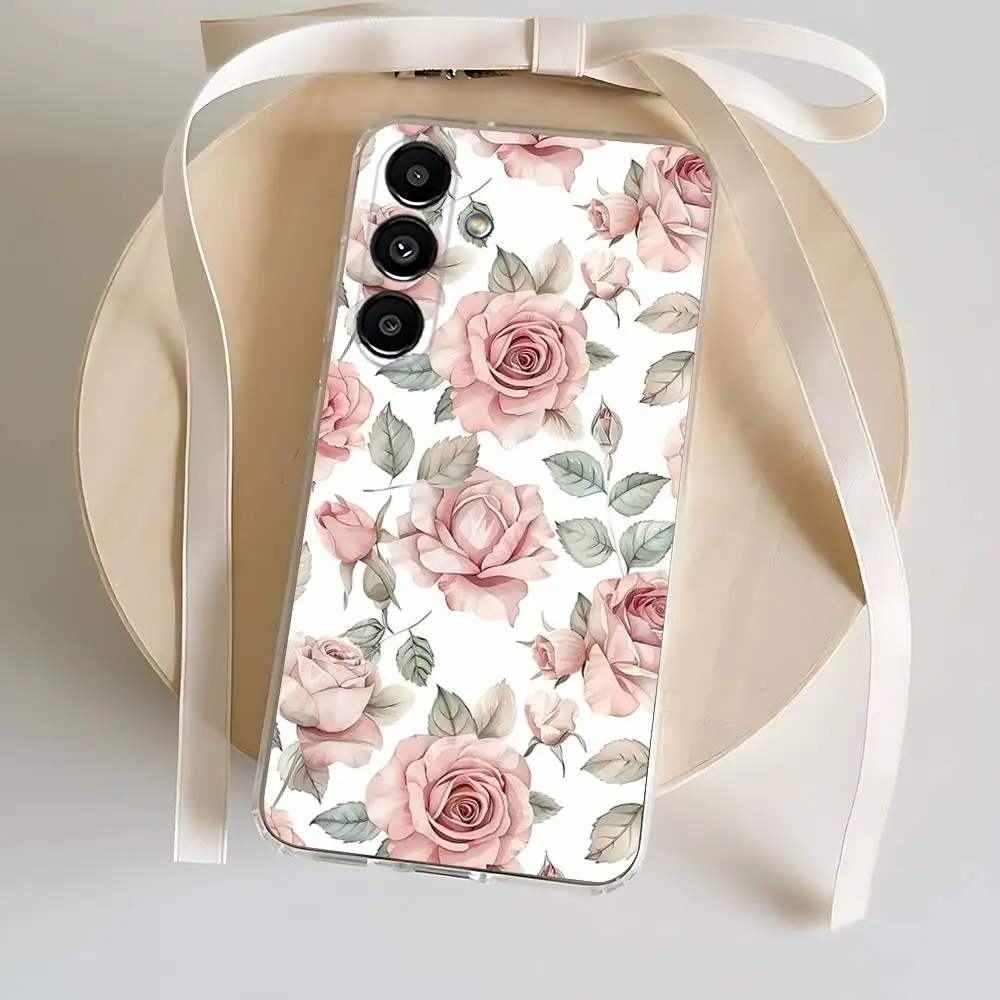 Custodia per telefono con motivi floreali vintage per Samsung S24,30,21,22,23,20 FE,lite,PIus,Ultra,5G,Nota,9.10 Cover trasparente
