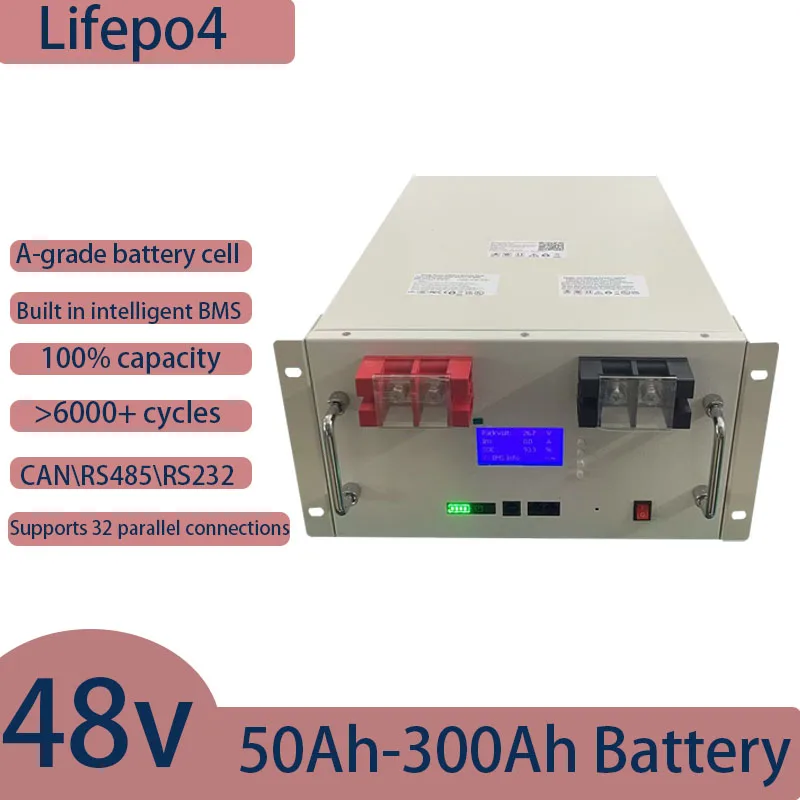 

LiFePO4 48V 200Ah Battery 10Kwh 16S 200A BMS 51.2V 300Ah 100Ah 120Ah 150Ah Lithium battery 6000 Cycle CAN RS485 solar energy