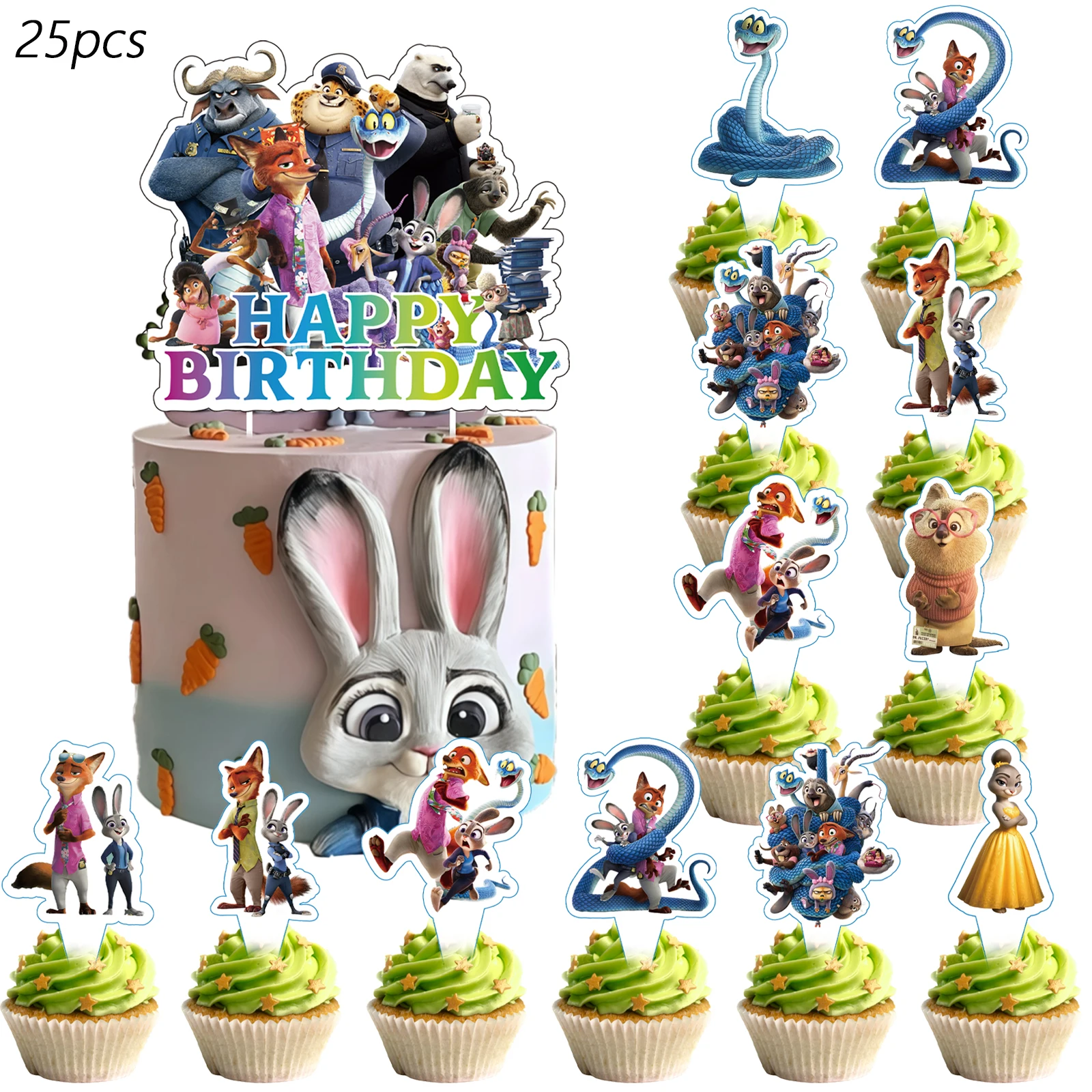 Zootopia 2 Cake Topper、Cupcake Toppers,Zootopia 2 Birthday Decorations，Zootopia 2 Theme Party Supplies,Zootopia Birthday