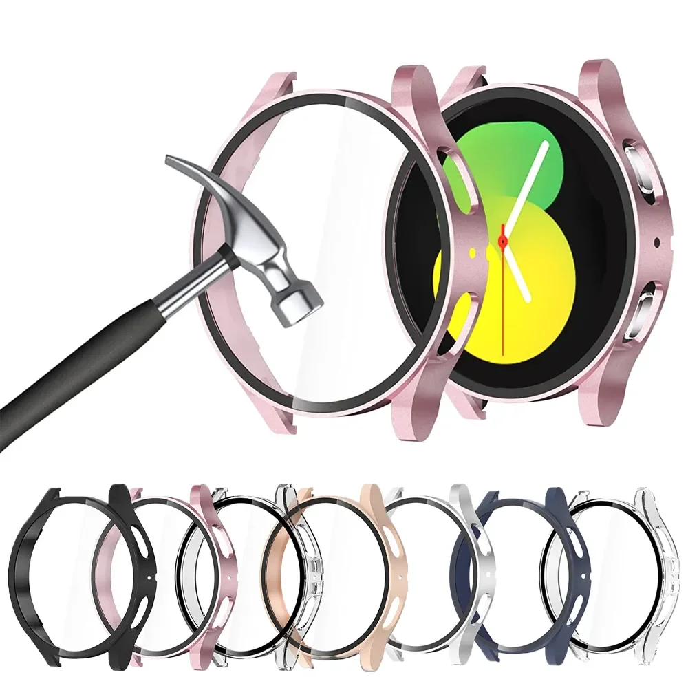 Etui ochronne na zegarek Samsung Galaxy 4 5 6 7 44mm 40mm, wykonane ze szkła hartowanego i PC, w pełni pokrywające, odporne na wstrząsy i zarysowania.