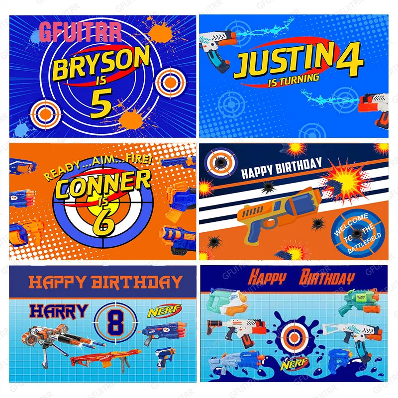 GFUITRR Nerf Gun Photography Backgrounds Boys Birthday Photo Backdrops Cartoon Decor Banners Poster Photo Booth Props