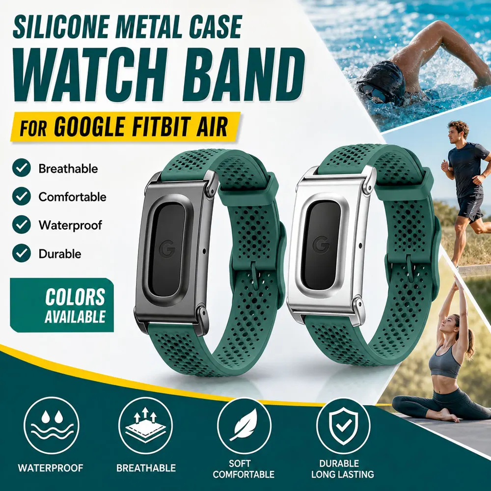 Silicone Band for Google Fitbit Air Metal Frame Adjustable Porous and Breathable Sport Replacement Strap for Google Fitbit Air
