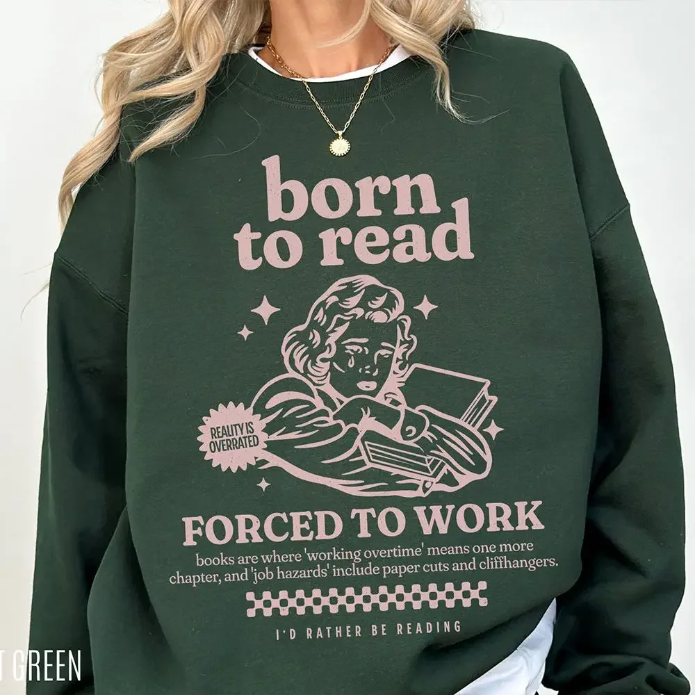 Damski polar poliestandardowy Y2K Top Born to Read Bluza Bookworm Sweter Zabawna bluza Bookish Magic Bookish Luźny top unisex