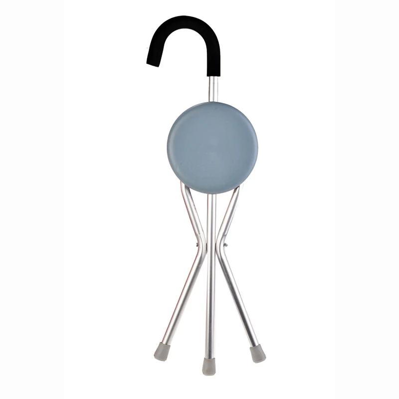 New Aluminum Alloy Walking Stick with Chair Tripod Light-weighted Fishing Rest Stool for Elder/ Camping Sticker Walker Aid Stool