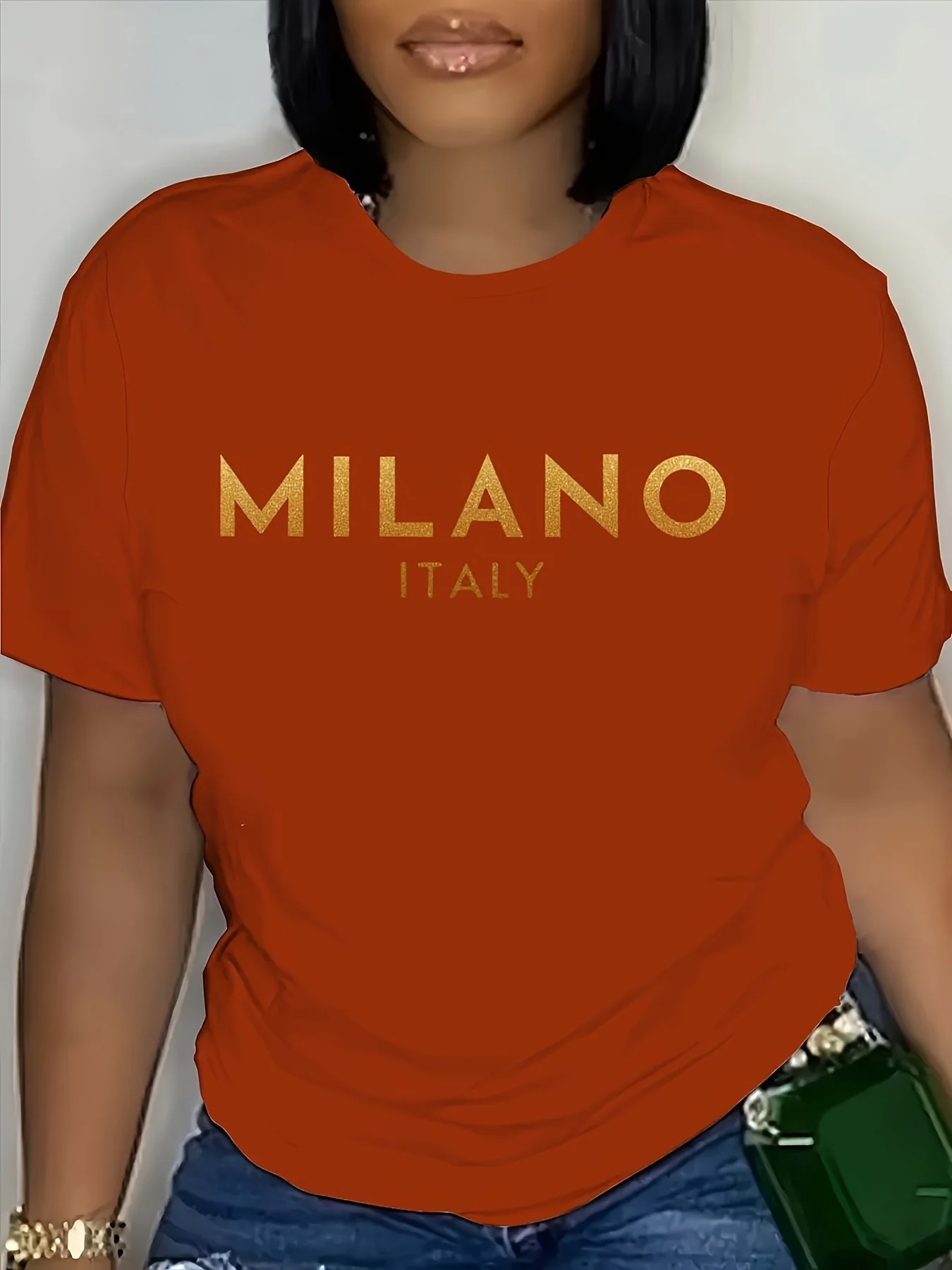 Summer women's MILANO ITALIA letter print fashionable casual sports loose round neck short sleeved T-shirt top