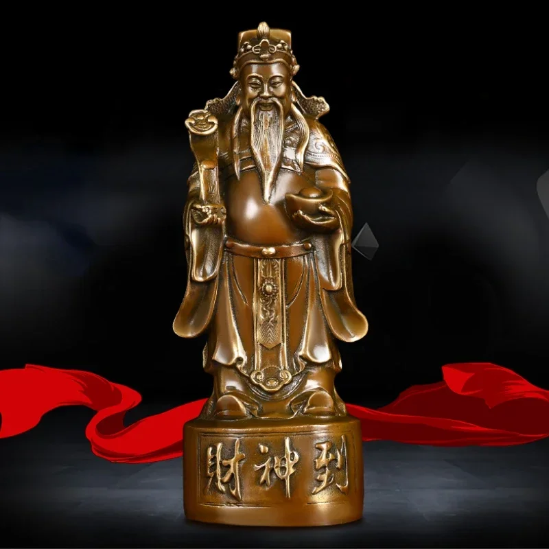 Feng Shui Copper God of Fortune Antique Standing Wen Cai Statue Home Offerings Yuan Bao Ruyi Home Living Decor