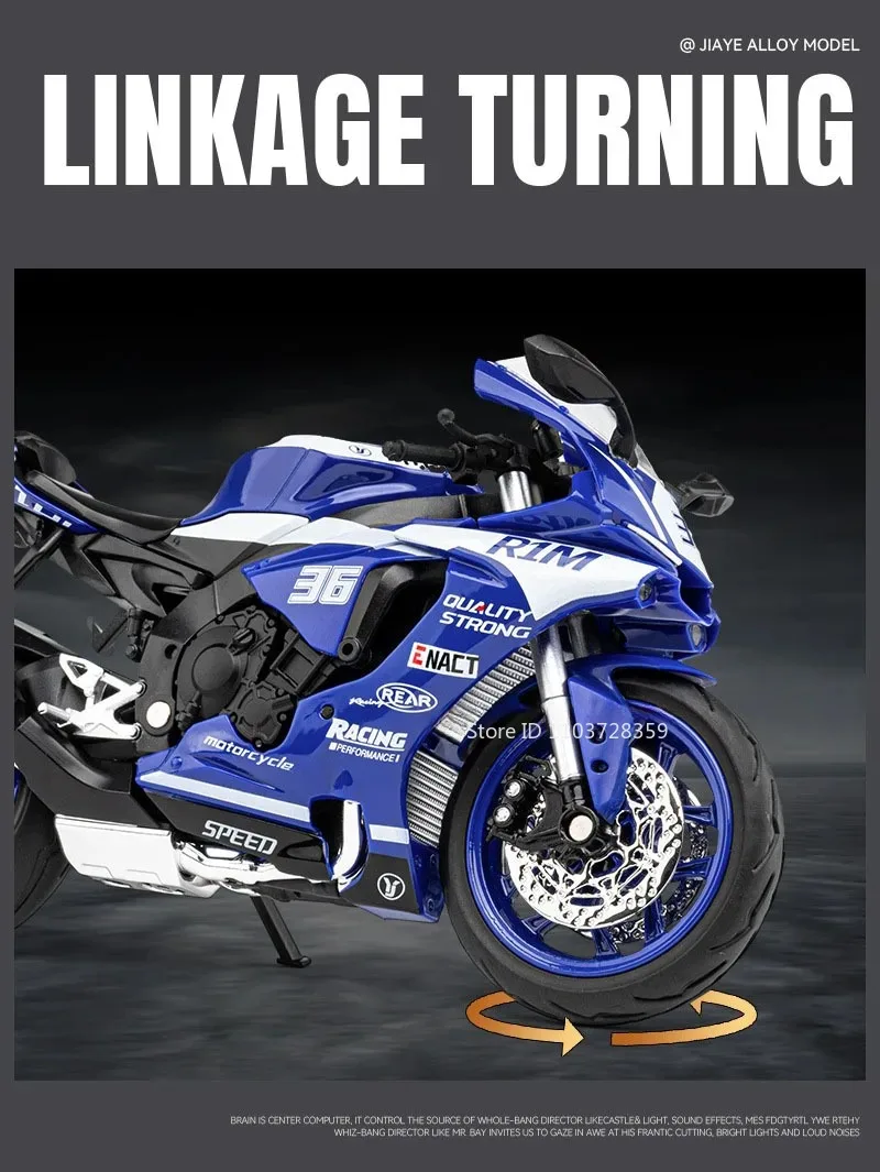 1:12 R1M R1 Motorrad Modell Spielzeug Legierung Diecast Miniatur Motorräder Sound Licht Stoßdämpfung Simulation Motorräder Geschenke – Detail 7