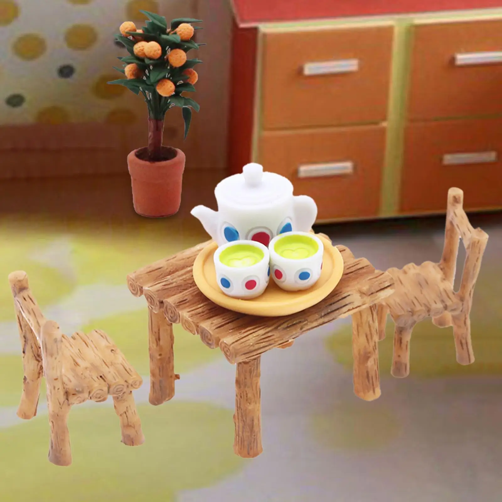 Juego de mesa y silla de casa de muñecas para niños, juegos de simulación para escena DIY