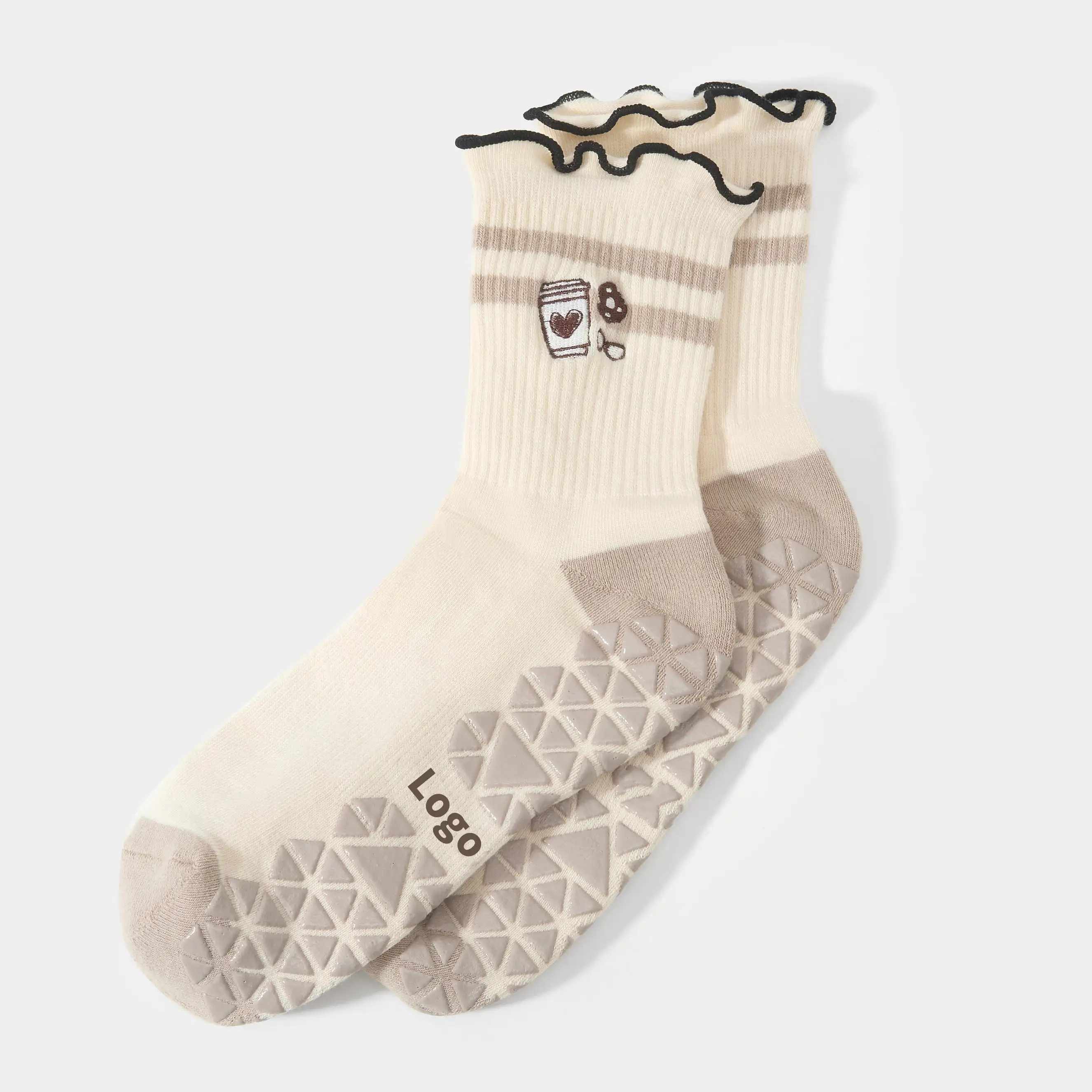 الشركة المصنعة OEM جديد مخصص التطريز شعار كشكش زلة الطابق طاقم الرياضة القطن قبضة النساء بيلاتيس اللياقة البدنية اليوغا الجوارب #3