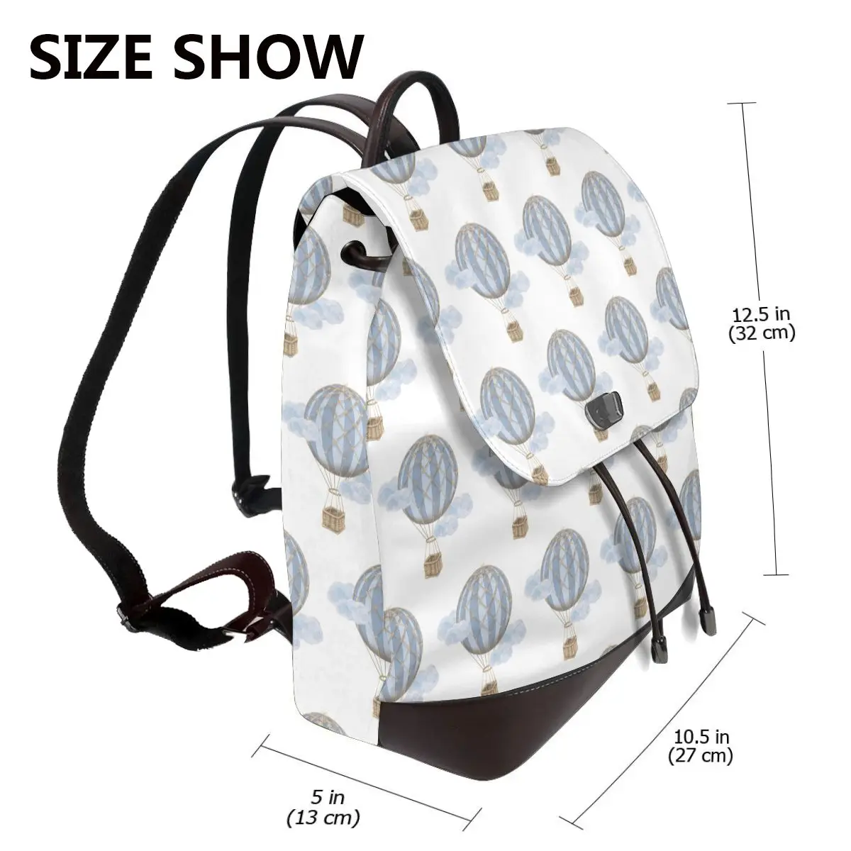 Blue Vintage Hot Air Balloon Bookbag School Student Bags Hiking Travel Daypack for Women Fashion Derma Backpack