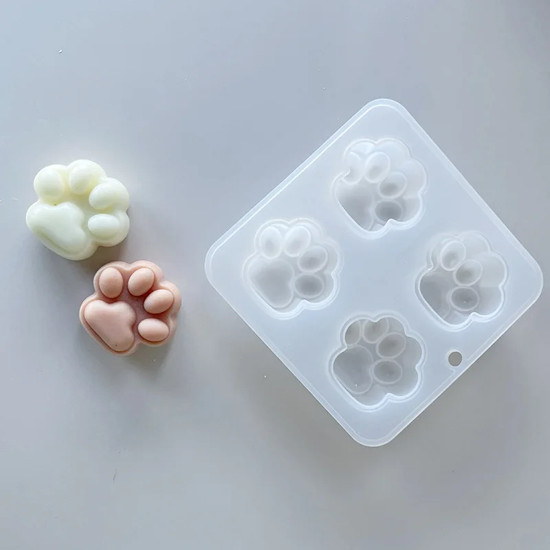 4 Holes Cute Paw Silicone Candle Molds for Aromath Candle Dog Paw Cat Paw Shaped Soap Mould Handicrats Home Decor Table Ornament
