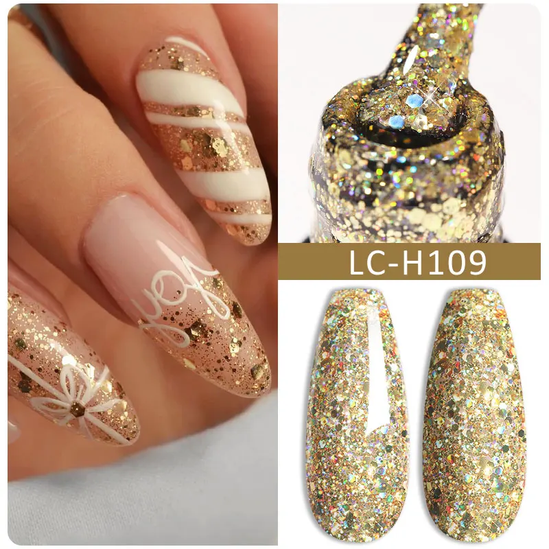 Lilycute 7Ml Zilver Goud Kleurrijke Glitter Gel Nagellak Lente Sprankelende Pailletten Semi-Permanent Doorweekt Nagelkunstgellak