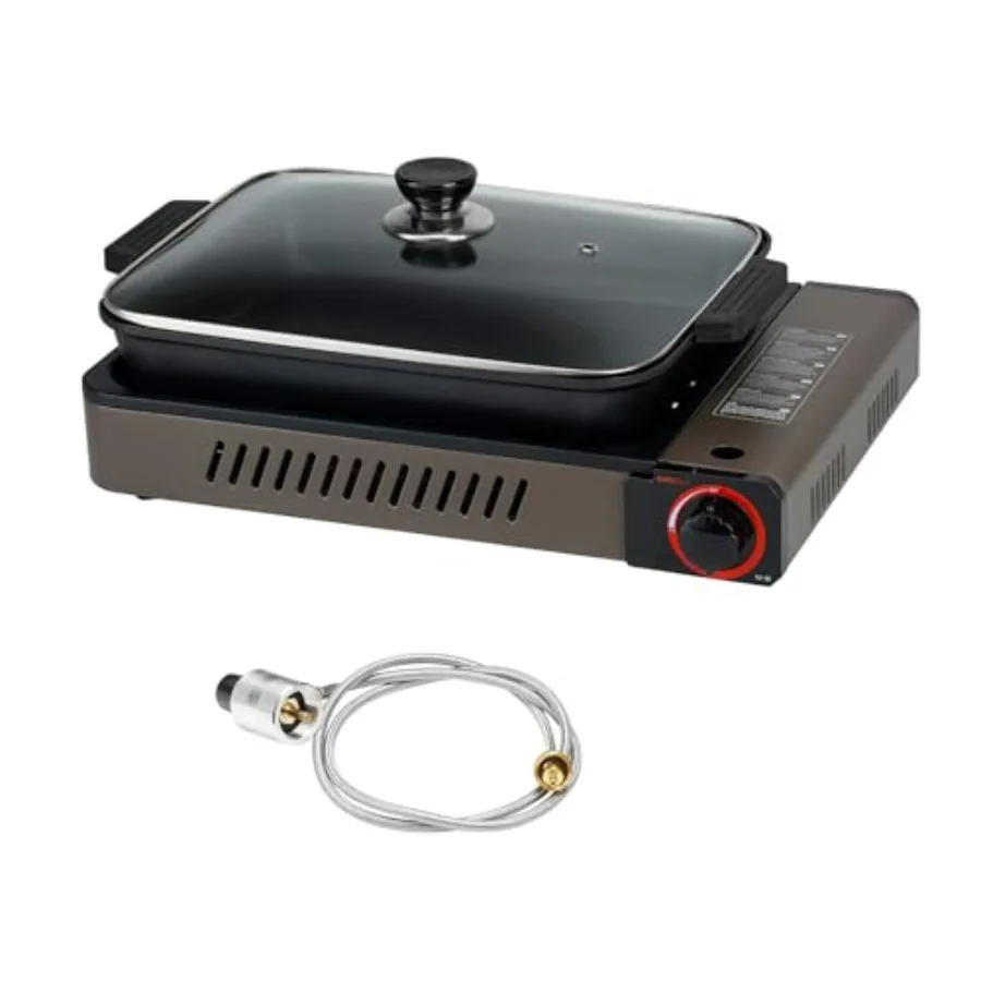 

Portable Propane Gas Stove with Grill Pan and Lid Butane Camping Stove Instant Ignition for Patio Backyard Home Cooking Camping