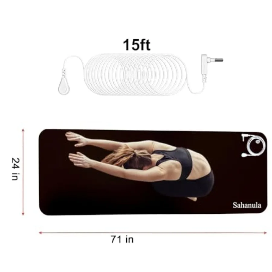 Grounding Yoga Mat for yoga, sleep, work, meditation - natural rubber, black - non-slip, 71x24 inch, includes 15ft grounding co