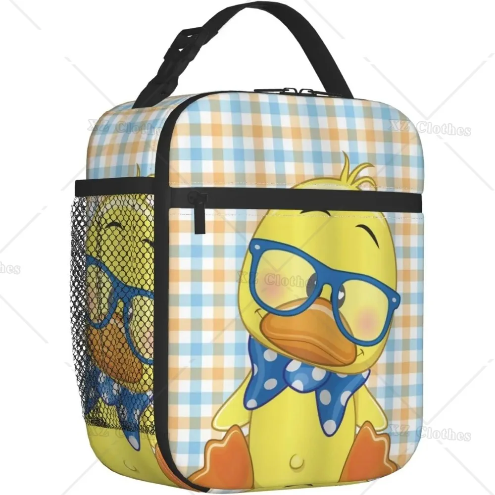 Saco de almoço impresso portátil dos desenhos animados, pequeno pato amarelo, caixa mais refrigerada com bolso, escritório, escola, piquenique, praia, crianças