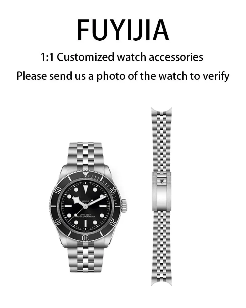 

FUYIJIA Male Custom BLACK BAY M79 Original Watchbands 20MM 21MM 22MM Curved 904L Stainless Steel Strap Folding Buckle Bracelet