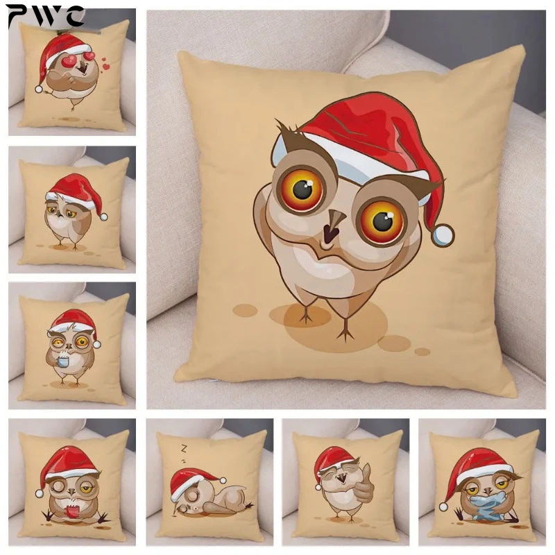 

Merry Christmas Lovely Cartoon Owl Cushion Cover Decor Cute Animal Pillow Case Soft Plush Pillowcase for Children Room Sofa Home