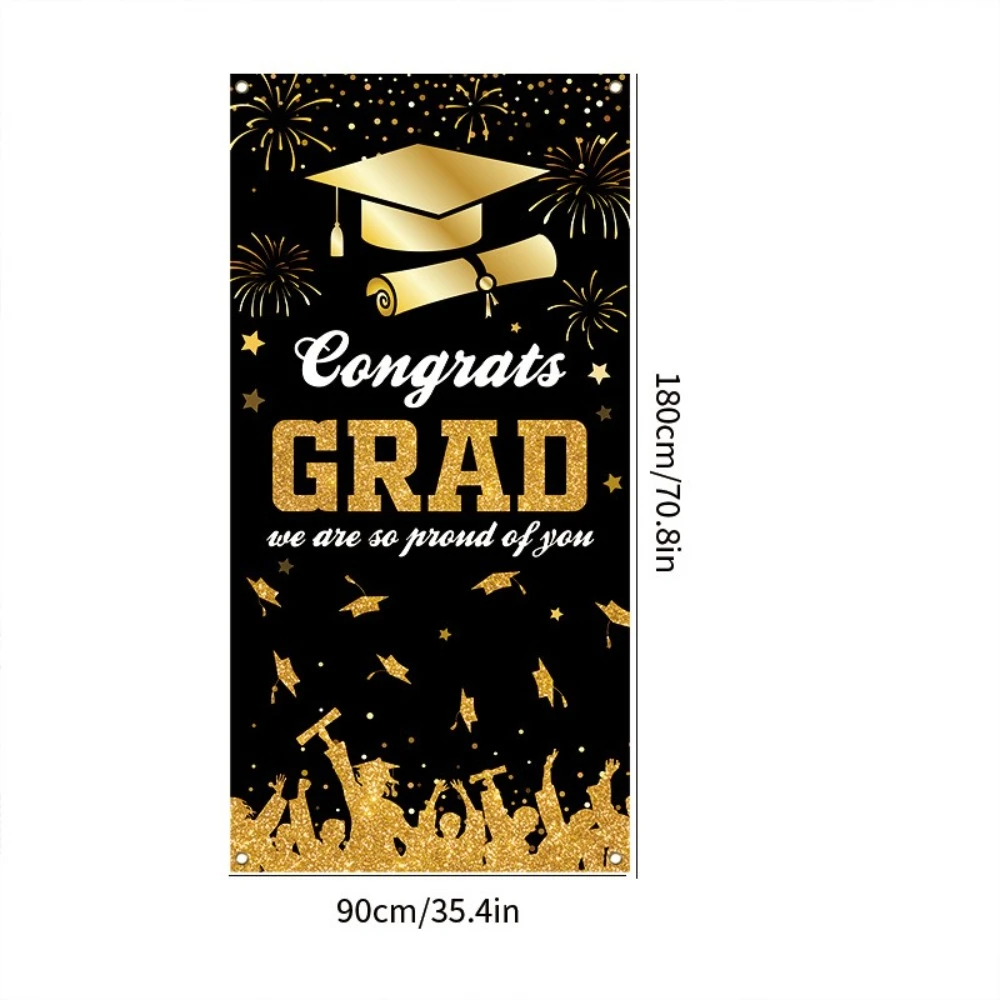 Czarne złoto Graduation Photography Backdrop 180x90cm Celebrate Graduates Theme Background Congrats Grad Polyester