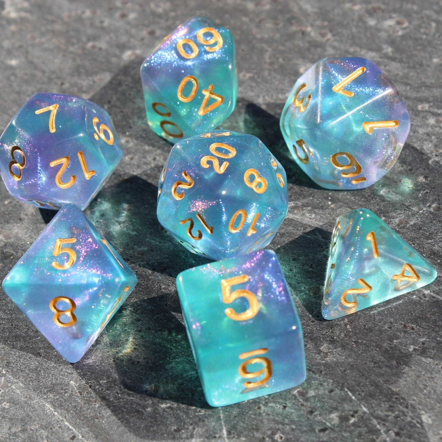 Juego de dados de cielo estrellado azul para DND, mazmorras y dragones, juegos de mesa, D & D, RPG, juego de rol de mesa, 7 unidades