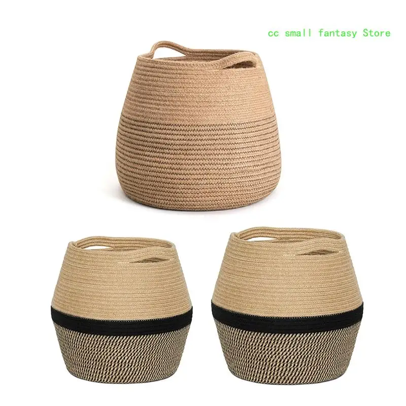 

R3MA Nordic Handmade Straw Laundry Toy Storage Basket Macrame Woven Flower Pot Plant Container Planter Holder Home