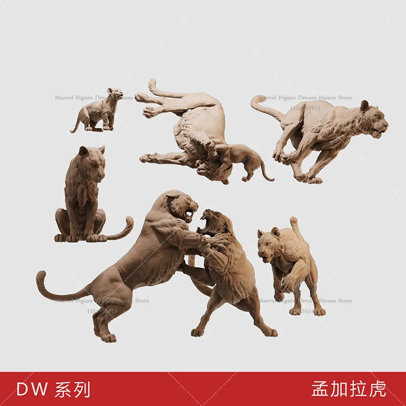 Figuras en miniatura a escala 1/64 1/35, figura blanca sin pintar, Mini modelo del Rey de todas las Bestias, animales salvajes, tigre de Bengala
