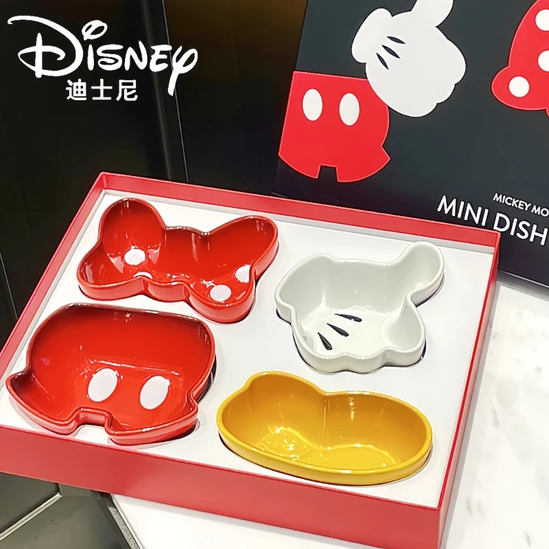 Disney 4pcs Mickey Mouse Mini Dinner Plates Set Tableware Cute Cartoon Ceramic Dishes Decoration Table Accessories Gift Bowls