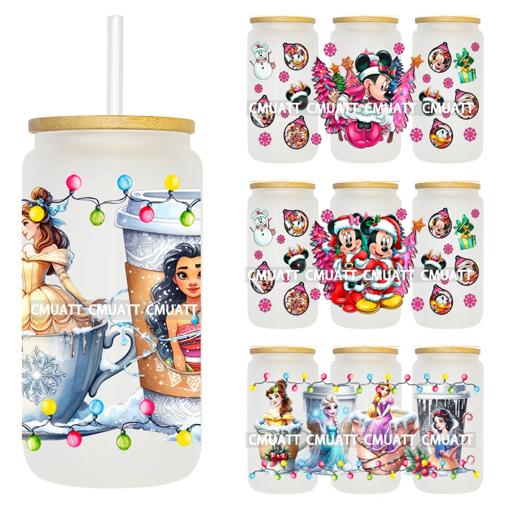 

Cute Cartoon Baby Princess Pink Merry Christmas Tree Coffee Cups UV DTF Sticker Transfer Printing Wrap DIY For 16OZ Libbey Glass