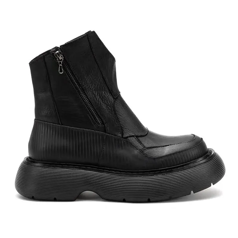 Men's High Top Shoes Casual Leather Chunky Sole Platform Sneakers Luxury Trainers Zip Autumn Black Designer Boots