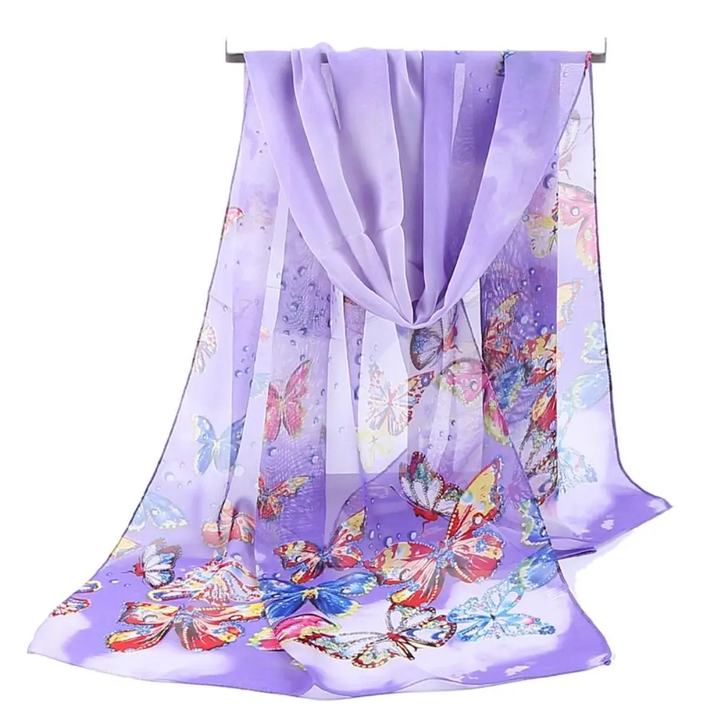 Fashion 160*50cm Chiffon Scarf Print Gradient Shawl Silk Washable Sunscreen Long Wrap Shawl for Women