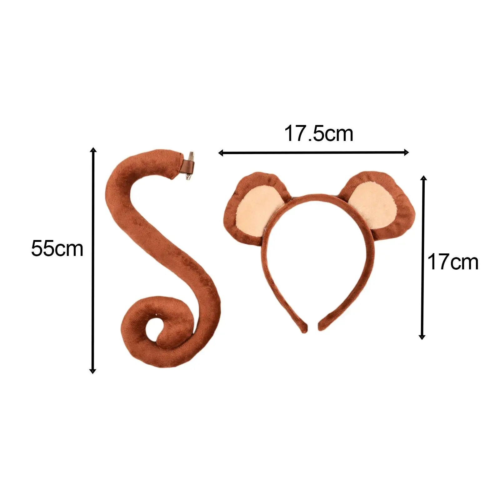 2-teiliges Affenkostüm-Set, niedliche Ohren, Stirnband, Schwanz für Cosplay, Halloween, Bühnenauftritte, weicher Stoff, Tierohren-Clip für Kinder
