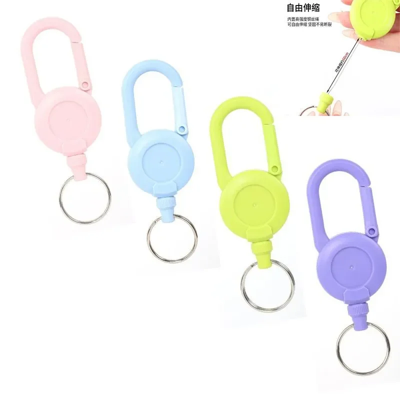 Macaron Color Retractable Keychain Outdoor Anti-theft Easy-to-pull Buckle Wire Rope Reel Elastic Key Ring Retractable Tool