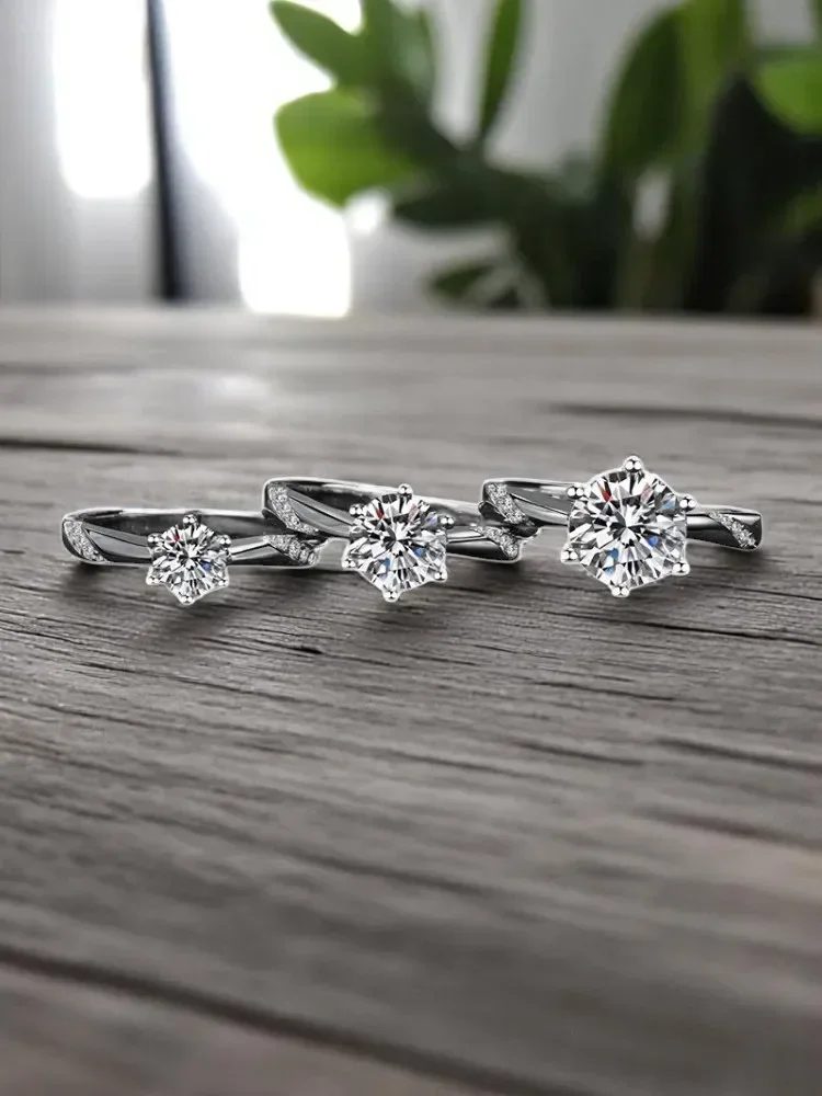 

Fashion Moissanite Ring 925 Sterling Silver D Color VVS1 Six Claw Round Luxury Wedding Band Fine Fashion Jewelry with Certifica