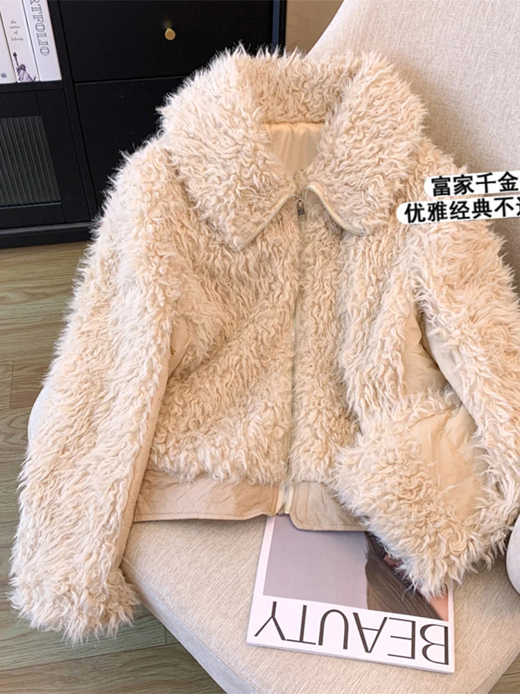 

Women Faux Rabbit Fur Coat Thick Warm Fashion Retro Loose Long Sleeve Overcoat Female Plush Teddy Coats Cutecore Clothes Winter