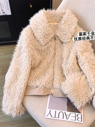 Women Faux Rabbit Fur Coat Thick Warm Fashion Retro Loose Long Sleeve Overcoat Female Plush Teddy Coats Cutecore Clothes Winter