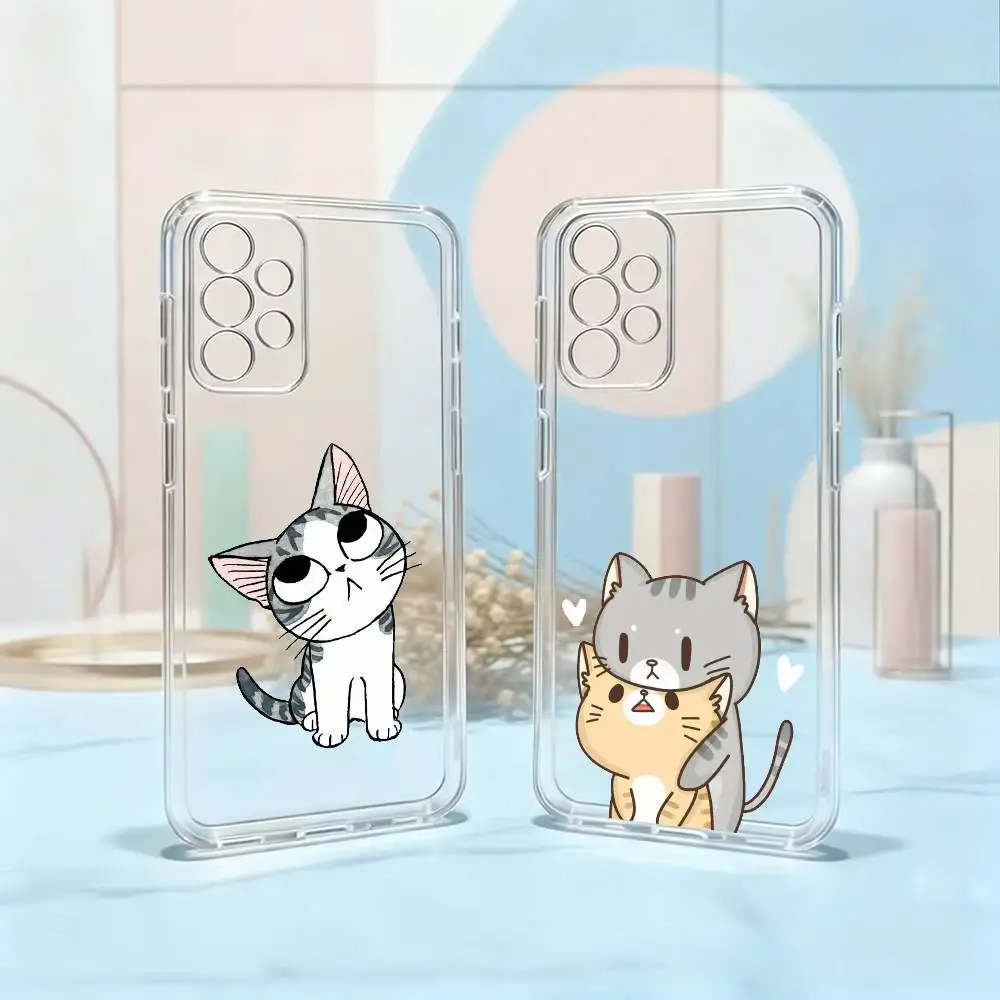Cartoon Cat-T Meow Phone Case Transparent Silicone Soft For Samsung S25,S24,S21,S22,S23,S30,Ultra,S20,Plus,Fe