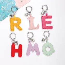 Fashion Colorful  PU Leather 26 Letter Keychain for Women Creative Heart O-Shaped Key Buckle Bag Earphone Case Jewelry Gift